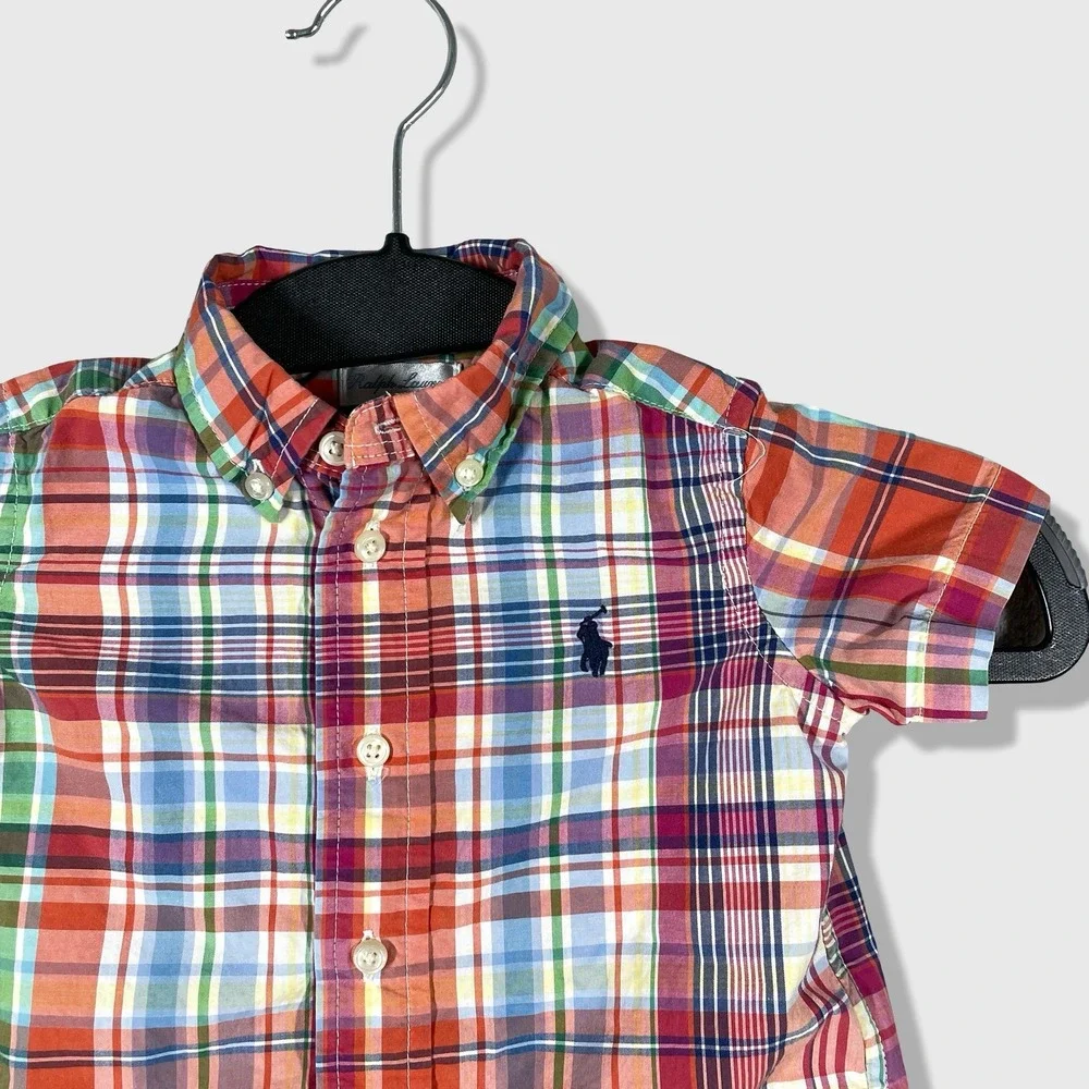 Ralph Lauren Button Down Shirt Kids 9M Multicolor Plaid Preppy Classic
